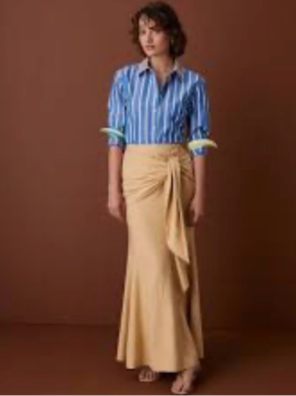 Women's Linen Wrap Maxi Skirt in Camel